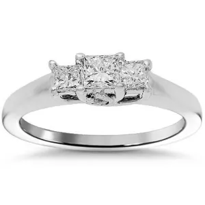14K White Gold Three Stone Trellis Princess Diamond Anniversary Ring 0.61 Ctw