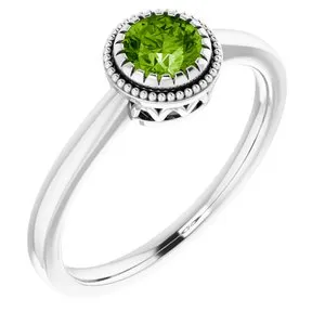 14K White Peridot "August" Birthstone Ring