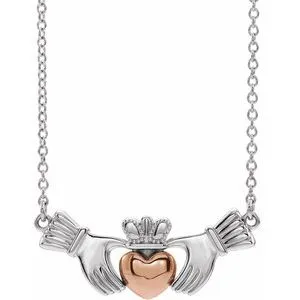 14K White/Rose Claddagh 18" Necklace