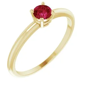 14K Yellow 3 mm Round Ruby Birthstone Ring Size 3