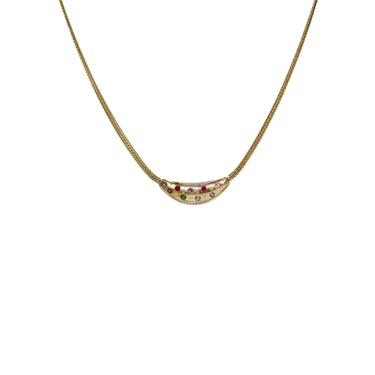 14k Yellow Gold Multicolored Gemstone Pendant Necklace