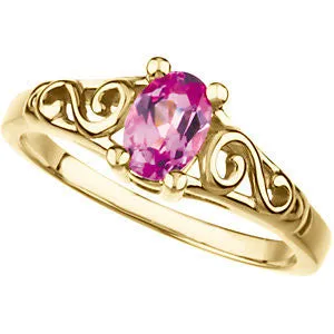 14k Yellow Gold October Imitation Birthstone Ring , Size 5