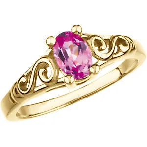 14k Yellow Gold October Imitation Birthstone Ring , Size 5