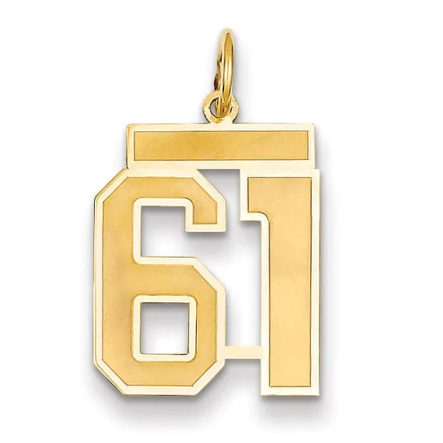 14k Yellow Gold Satin Brush Finish Medium Size Number 61 Charm Pendant