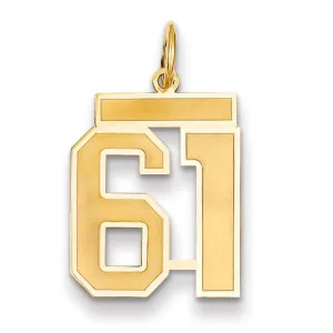 14k Yellow Gold Satin Brush Finish Medium Size Number 61 Charm Pendant