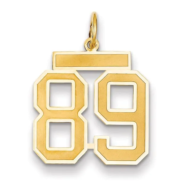 14k Yellow Gold Satin Brush Finish Medium Size Number 89 Charm Pendant