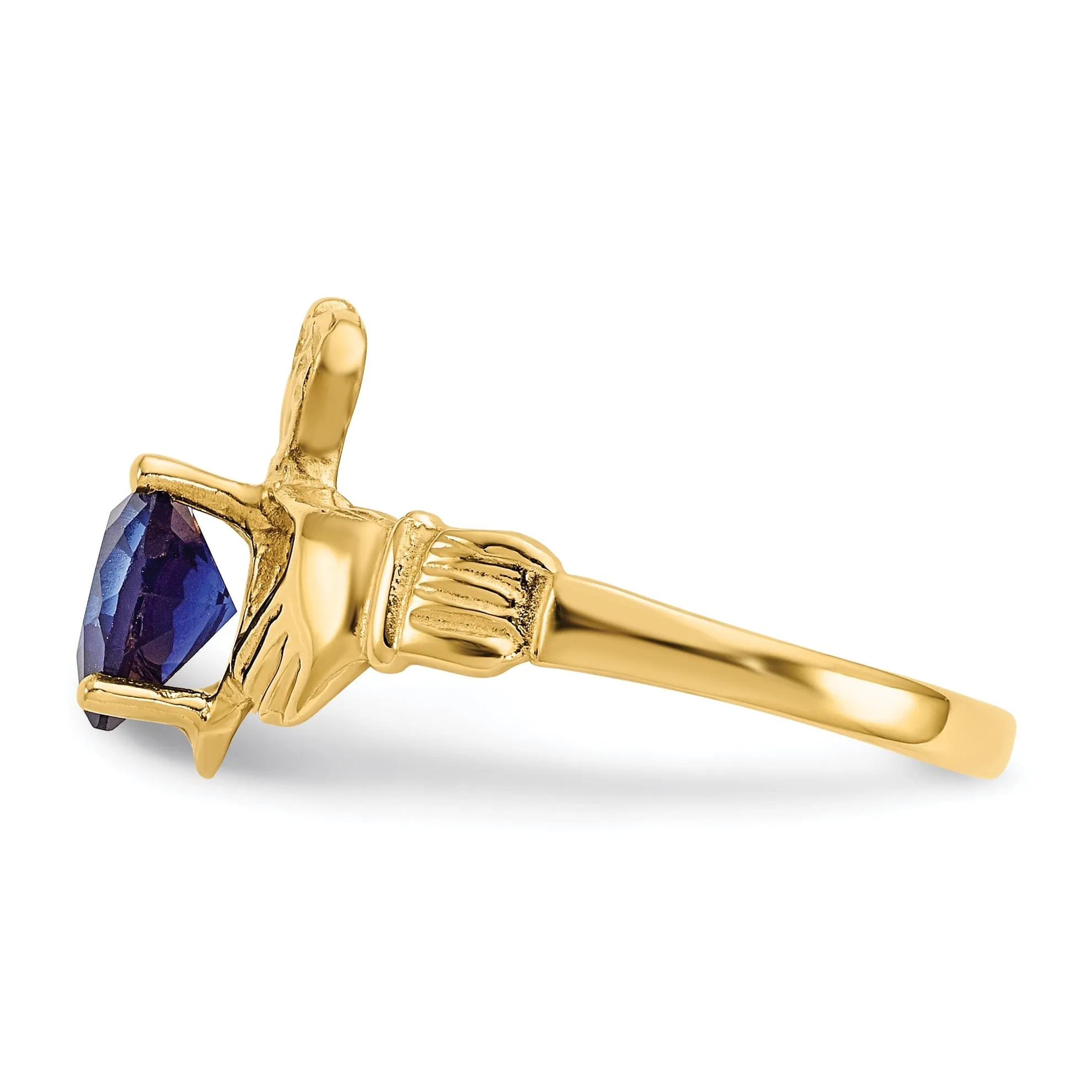 14k Yellow Gold September Birthstone Claddagh Ring