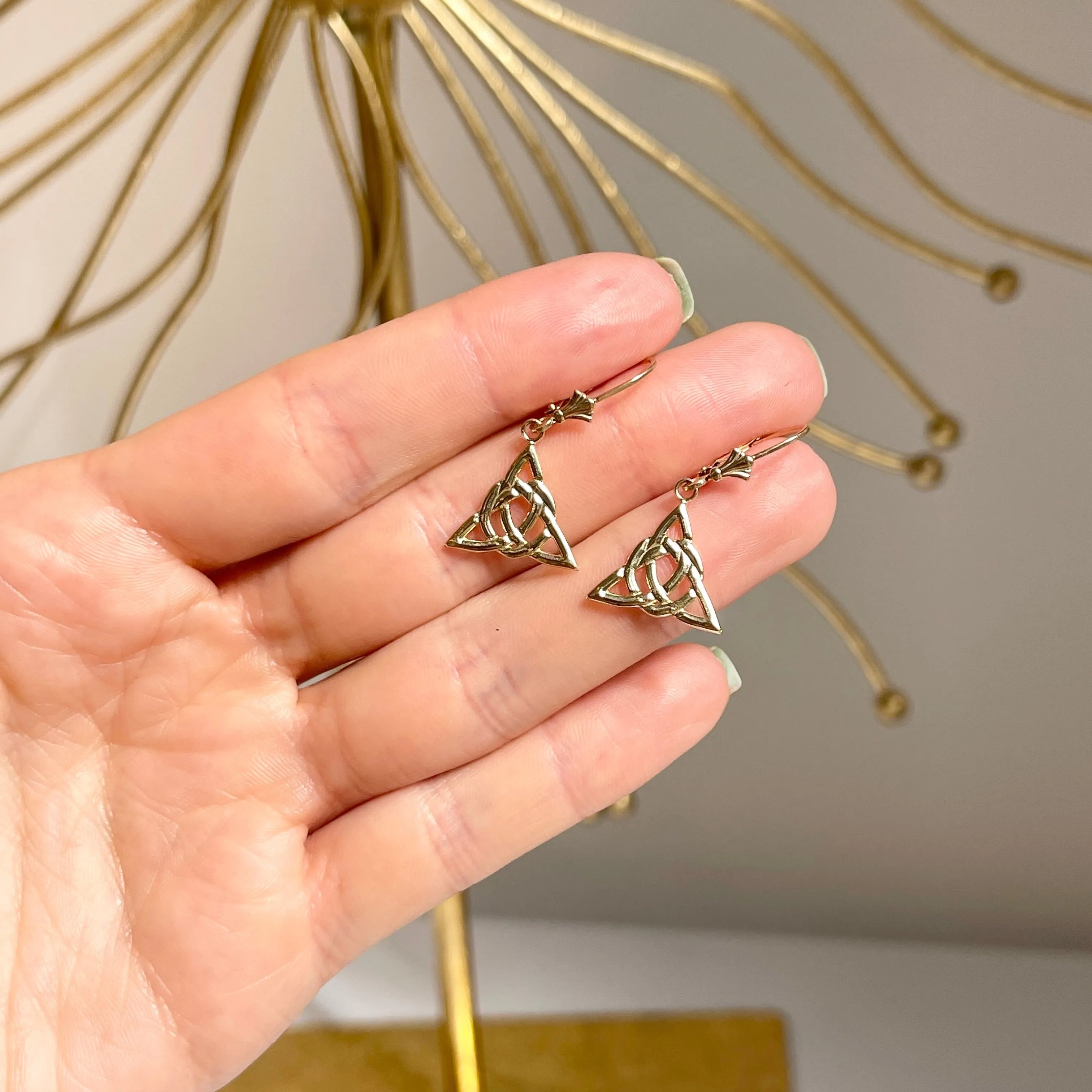 14KT Yellow Gold Celtic Trinity Knot Lever Back Earrings