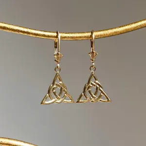 14KT Yellow Gold Celtic Trinity Knot Lever Back Earrings