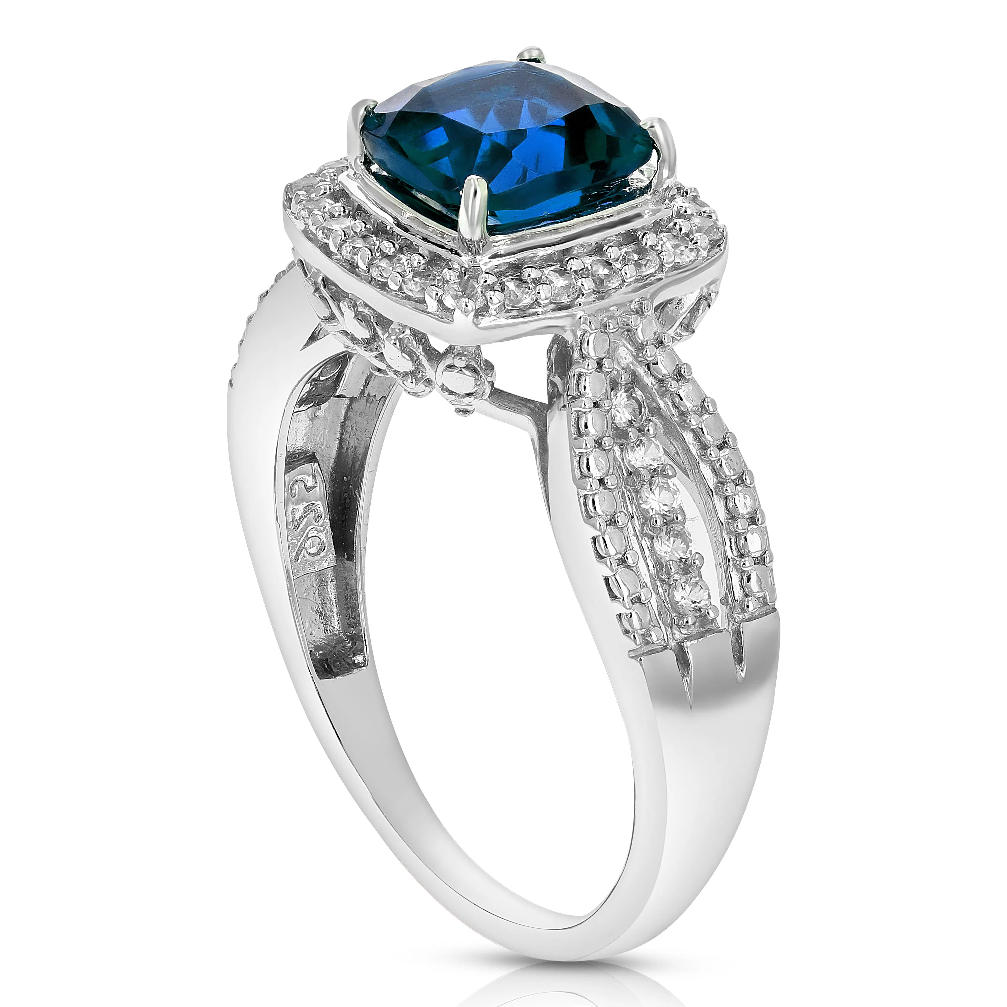 1.50 cttw Pick Your Birthstone Gemstone 7 MM Cushion Ring .925 Sterling Silver Created Blue Sapphire Size 7