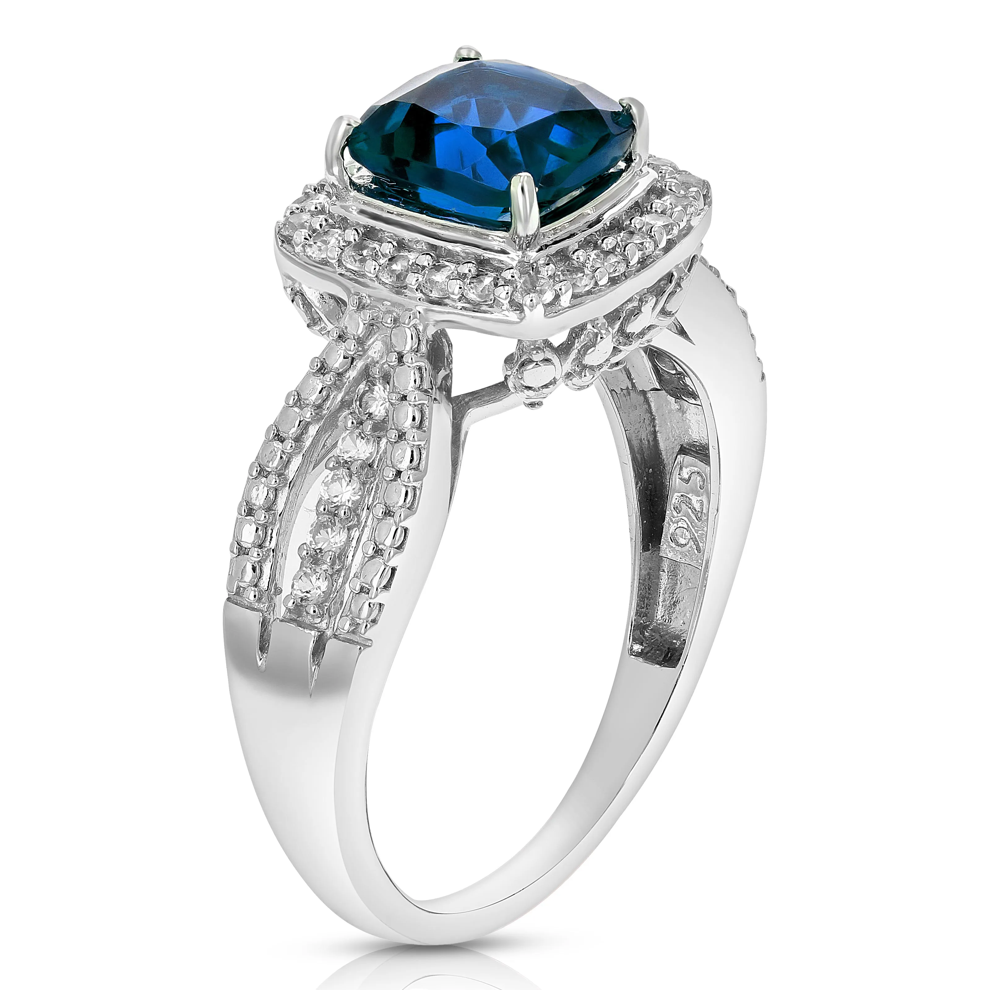 1.50 cttw Pick Your Birthstone Gemstone 7 MM Cushion Ring .925 Sterling Silver Created Blue Sapphire Size 7