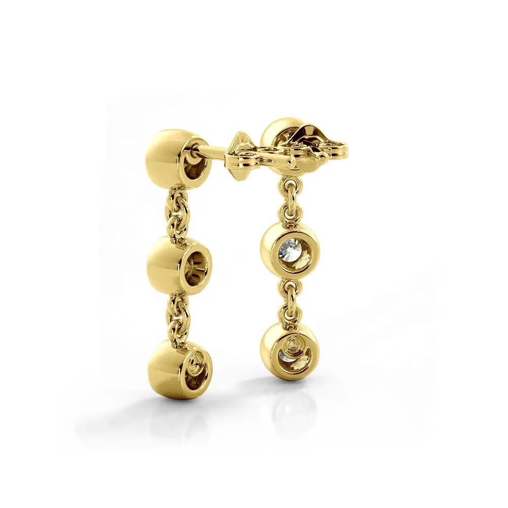 1.50 ctw. Bezel Set Diamond Drop Earrings Three Stone Style