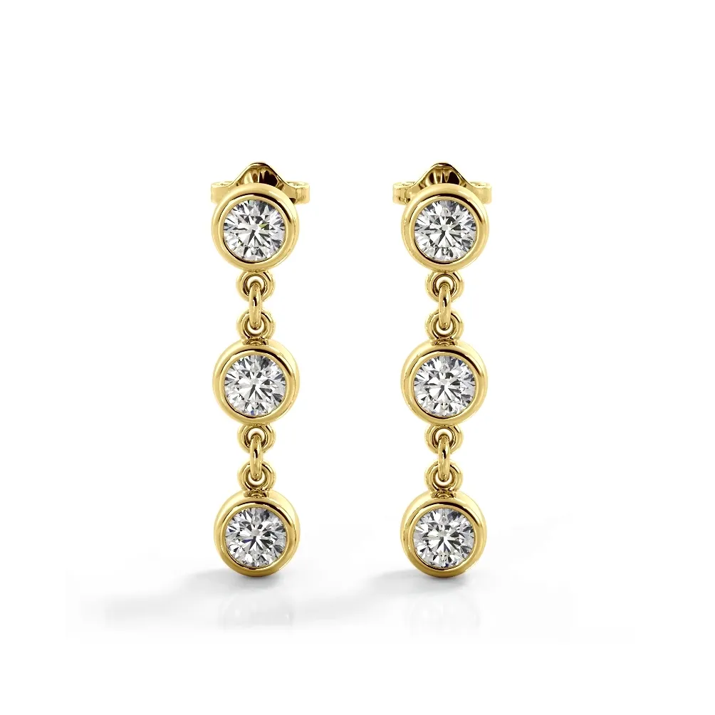 1.50 ctw. Bezel Set Diamond Drop Earrings Three Stone Style