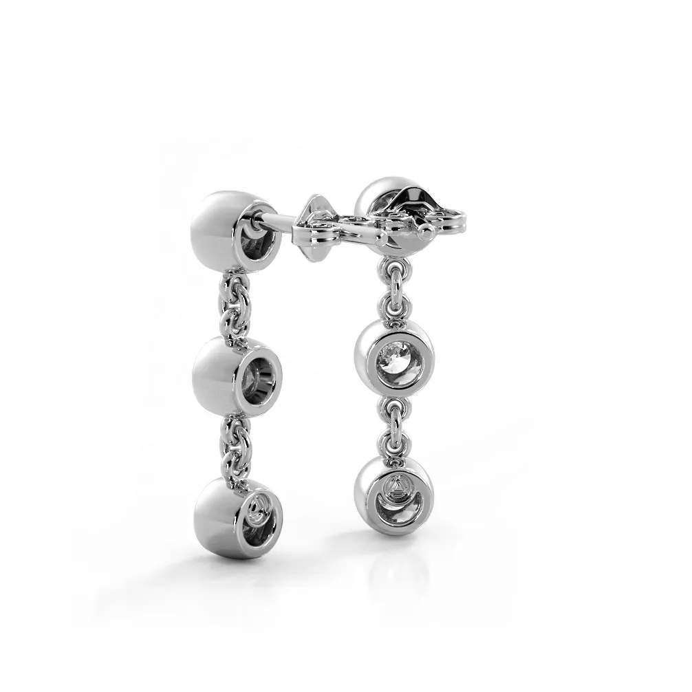 1.50 ctw. Bezel Set Diamond Drop Earrings Three Stone Style
