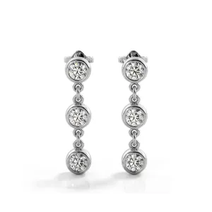 1.50 ctw. Bezel Set Diamond Drop Earrings Three Stone Style