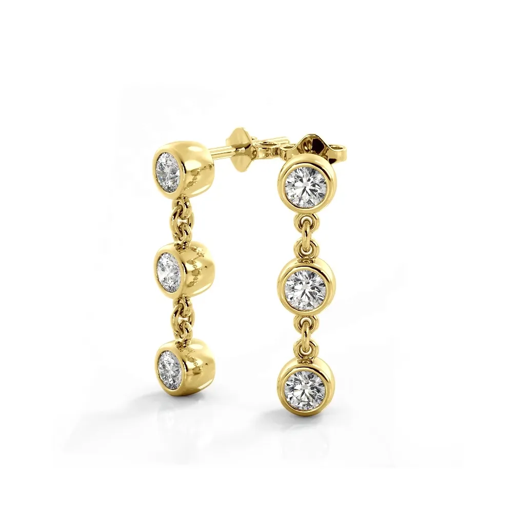 1.50 ctw. Bezel Set Diamond Drop Earrings Three Stone Style