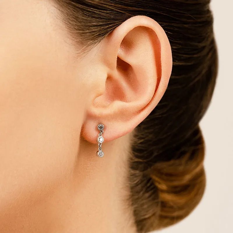 1.50 ctw. Bezel Set Diamond Drop Earrings Three Stone Style