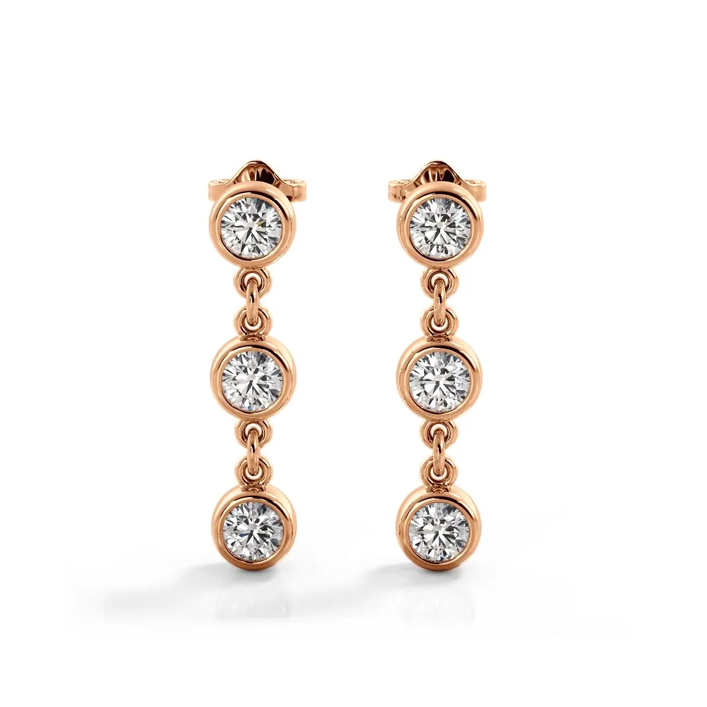 1.50 ctw. Bezel Set Diamond Drop Earrings Three Stone Style