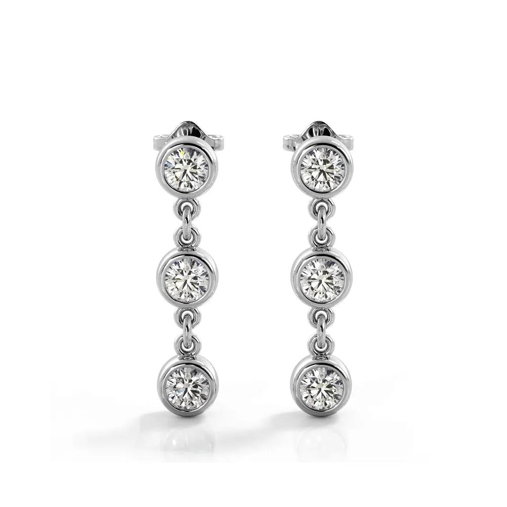 1.50 ctw. Bezel Set Diamond Drop Earrings Three Stone Style