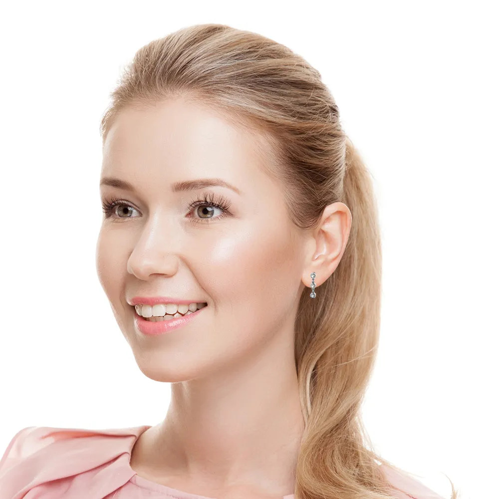 1.50 ctw. Bezel Set Diamond Drop Earrings Three Stone Style