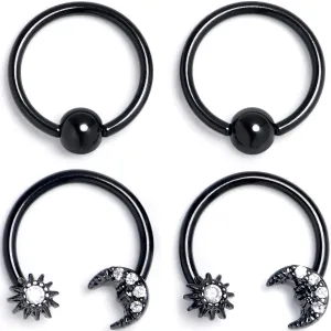 16 Gauge 3/8 Clear Gem Black Moon Sun BCR Captive Horseshoe Set of 4