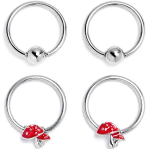 16 Gauge 3/8 Mushroom Red Top BCR Captive Ring Set of 4