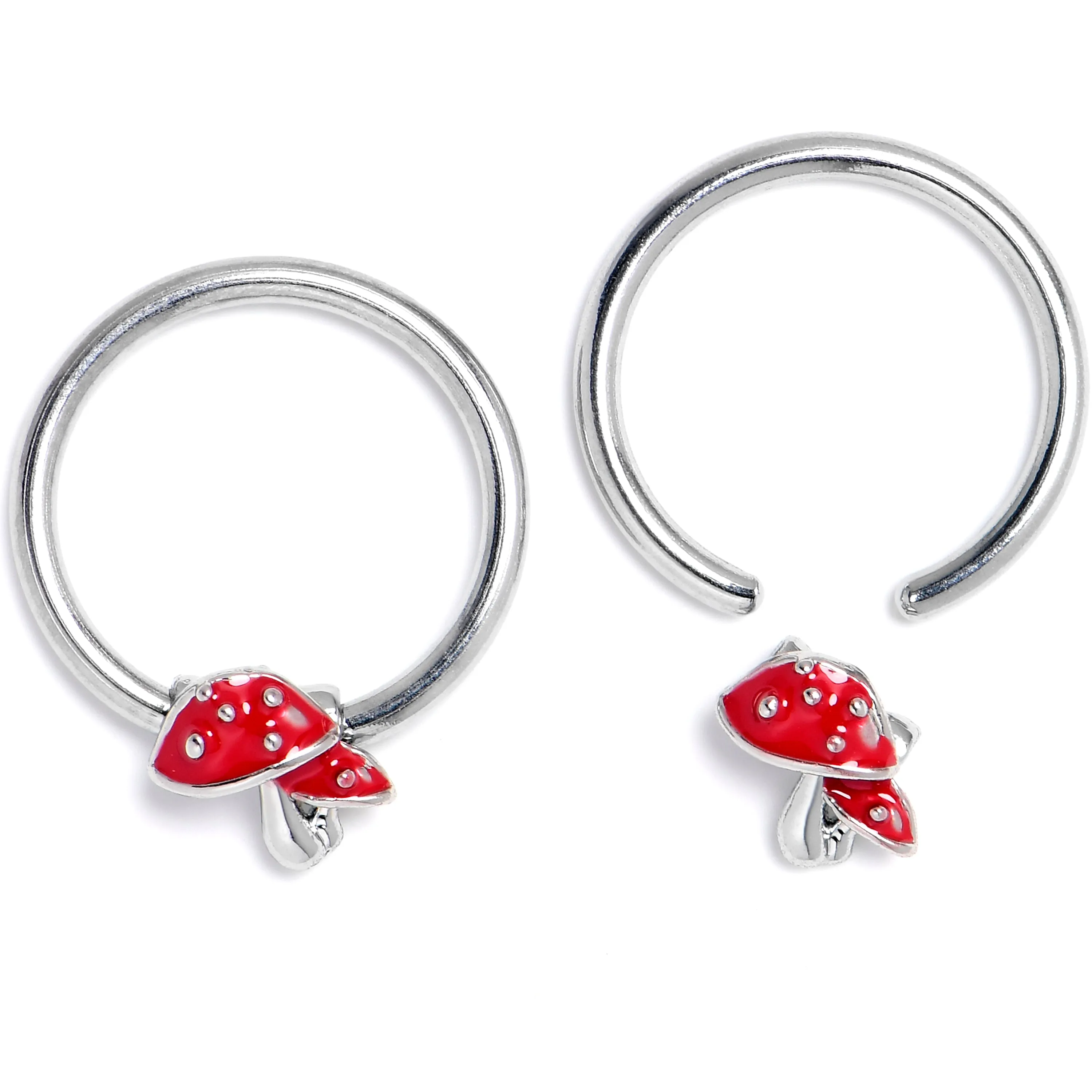 16 Gauge 3/8 Mushroom Red Top BCR Captive Ring Set of 4