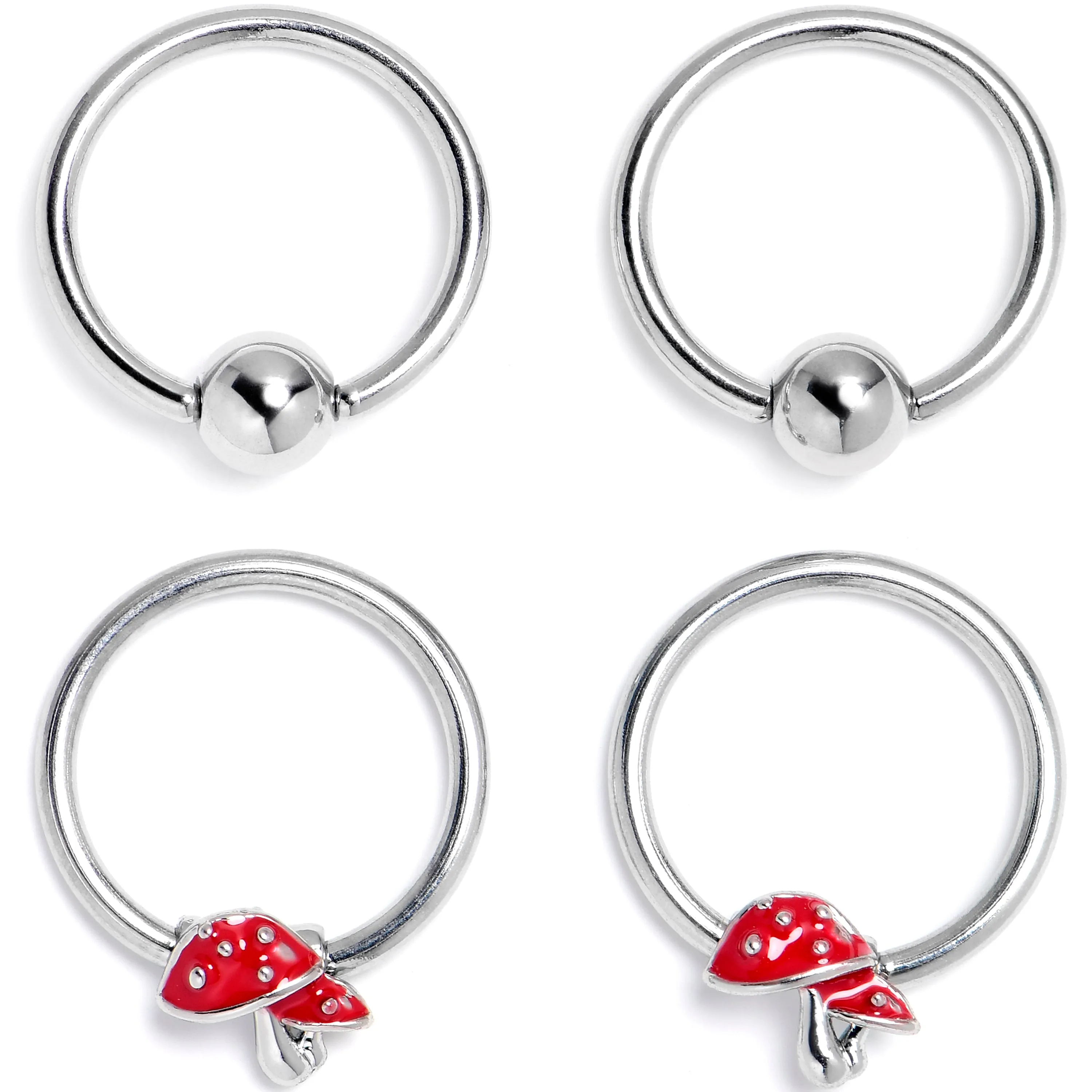 16 Gauge 3/8 Mushroom Red Top BCR Captive Ring Set of 4
