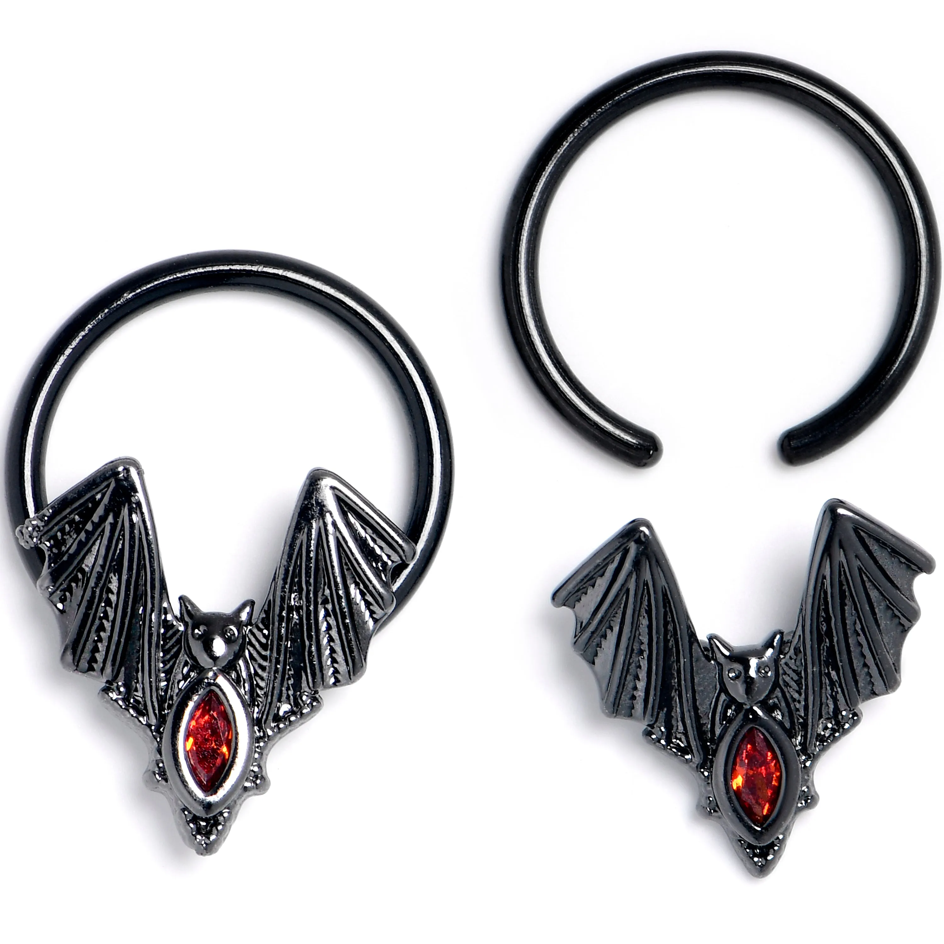 16 Gauge 3/8 Red Gem Black Bat BCR Captive Ring Set of 4