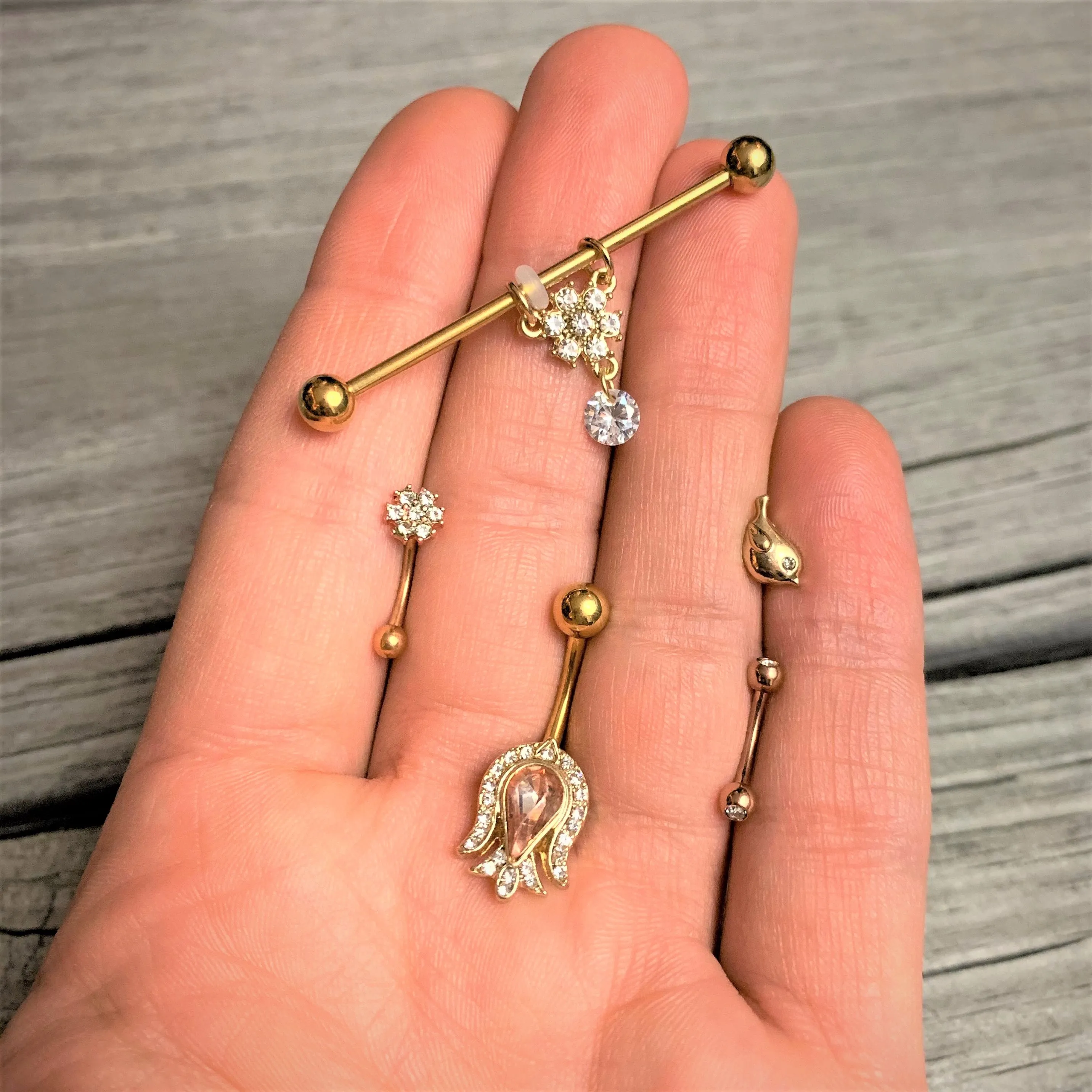 16 Gauge 5/16 Clear Gem Rose Gold Tone Curved Eyebrow Ring Set of 4