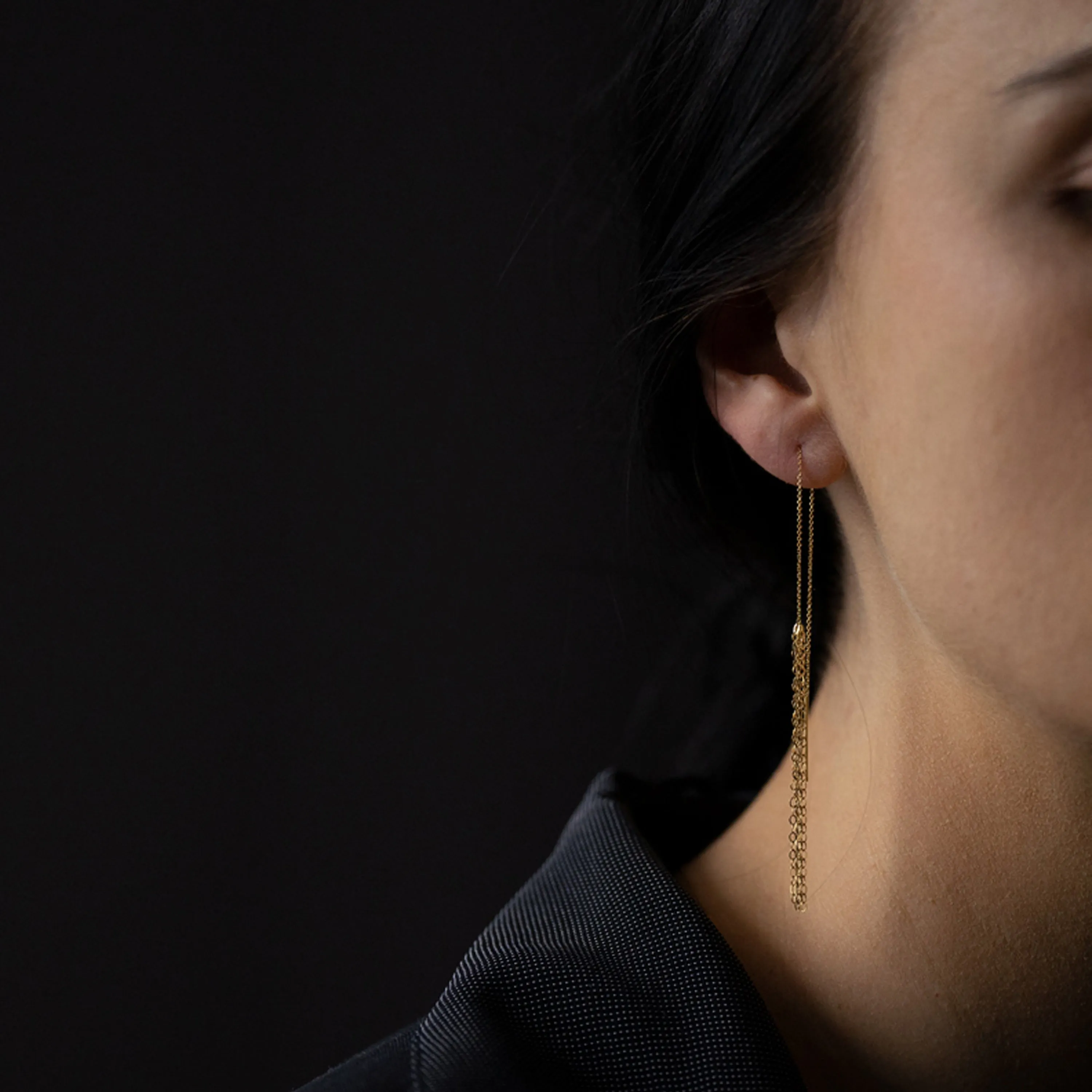 18K Gold Tassel Thread Through Earrings