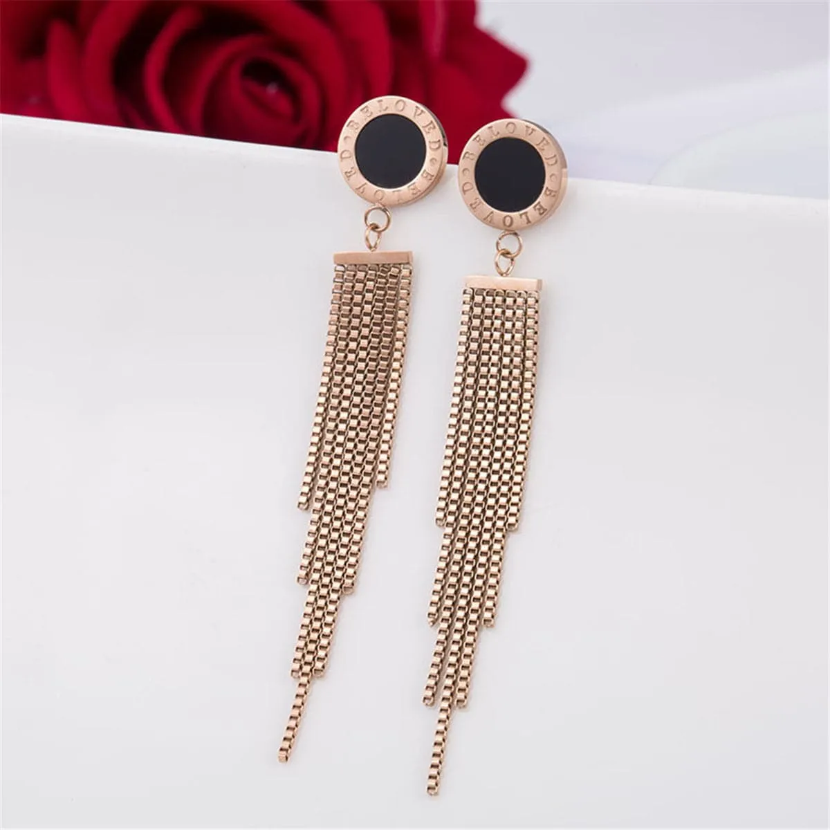 18K Rose Gold-Plated 'Beloved' Tassel Drop Earring