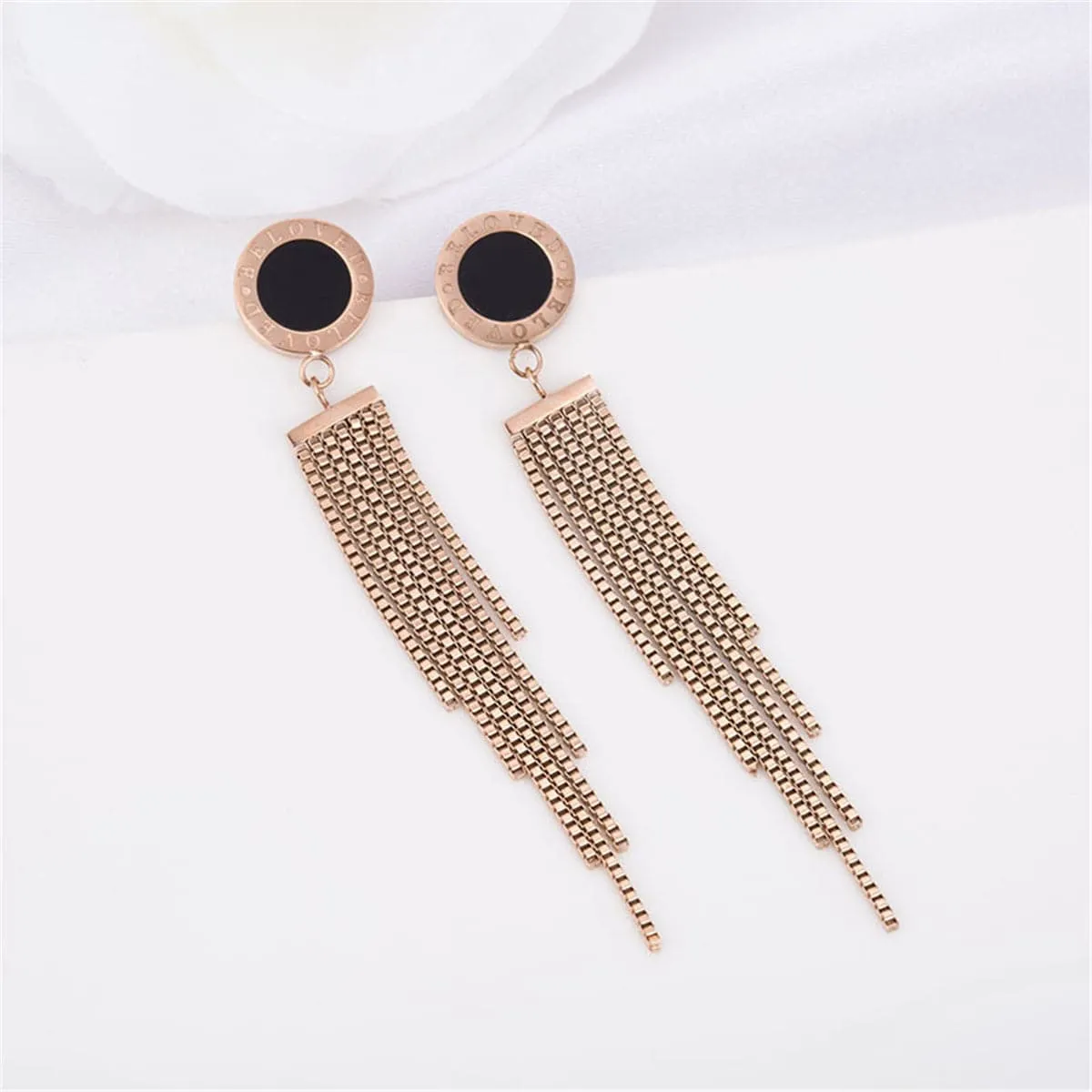 18K Rose Gold-Plated 'Beloved' Tassel Drop Earring