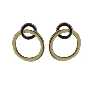 18K Solid Two Tone Gold Open Circles Dangle Post Earrings