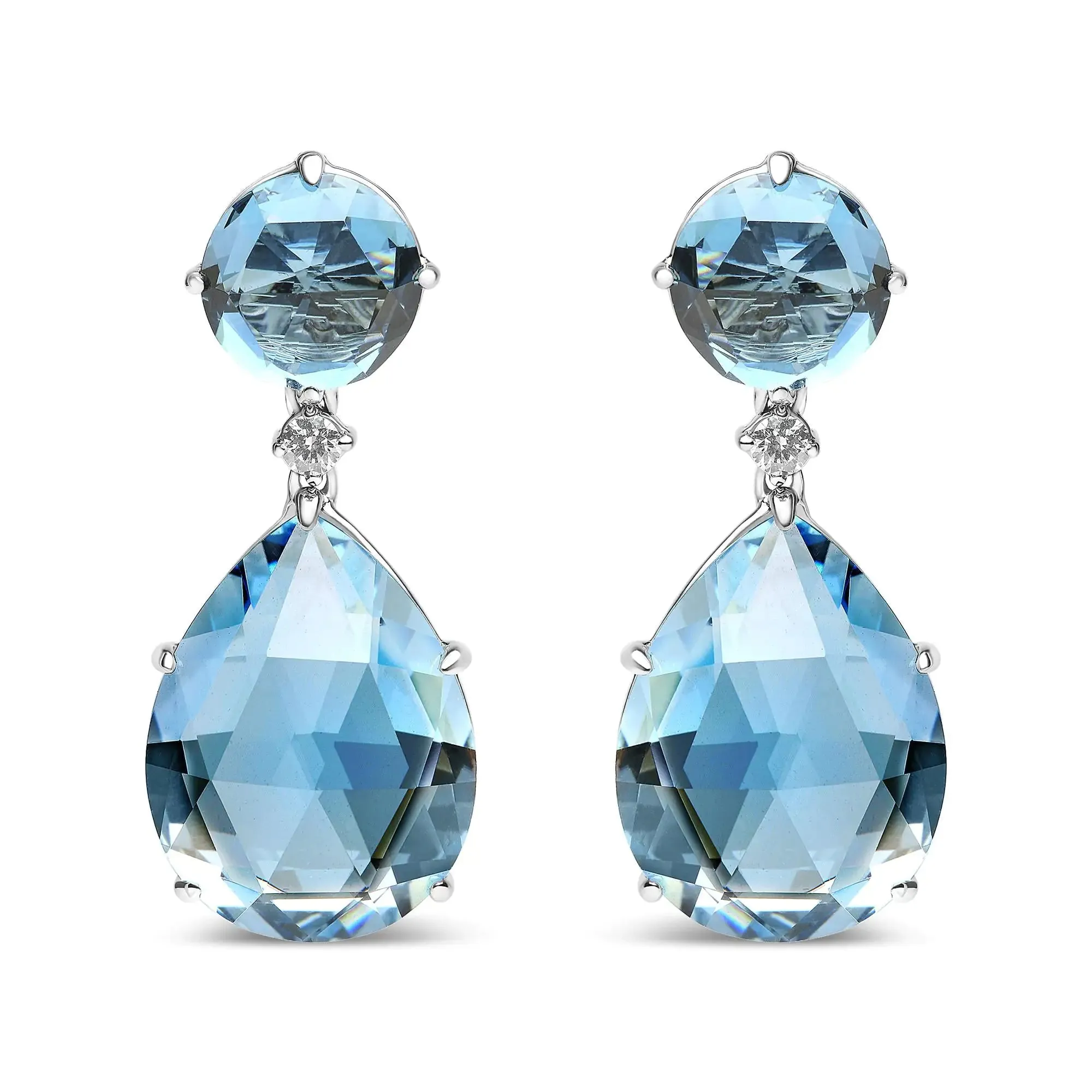 18K White Gold 1/5 Cttw Diamond with Round London Blue Topaz and 20 x 15mm Pear Cut Sky Blue Topaz Gemstone Dangle Earring (G-H Color, SI1-SI2 Clarity)