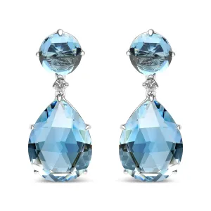 18K White Gold 1/5 Cttw Diamond with Round London Blue Topaz and 20 x 15mm Pear Cut Sky Blue Topaz Gemstone Dangle Earring (G-H Color, SI1-SI2 Clarity)