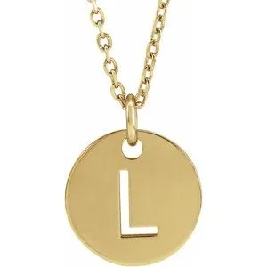 18K Yellow Gold-Plated Sterling Silver Initial L 10 mm Disc 16-18" Necklace