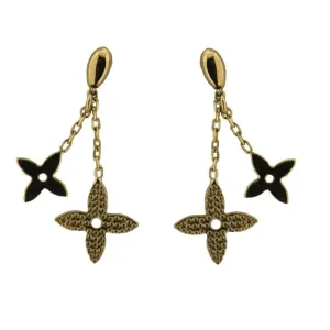18K Yellow Gold Textured & Polished Flower Dangle Earrings