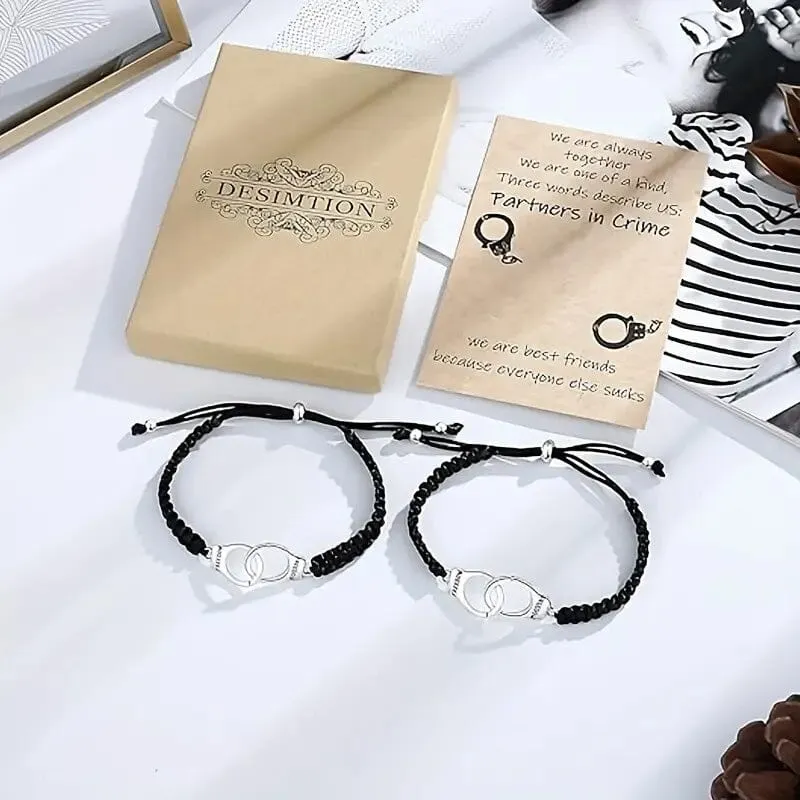 2-Pieces: Classic Vintage Handcuff Charm Friendship Bracelets