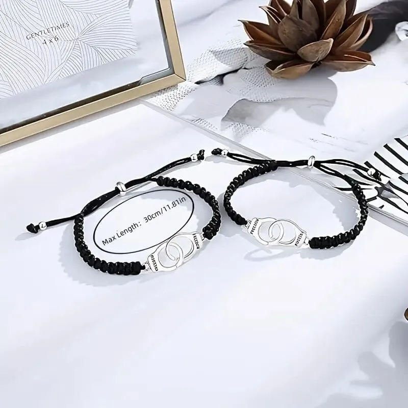 2-Pieces: Classic Vintage Handcuff Charm Friendship Bracelets