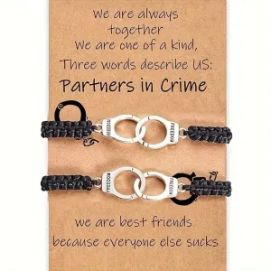 2-Pieces: Classic Vintage Handcuff Charm Friendship Bracelets