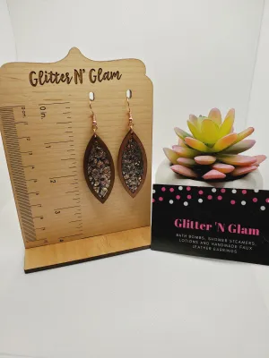 247 Wood with Rosegold Leather Dangle Earrings