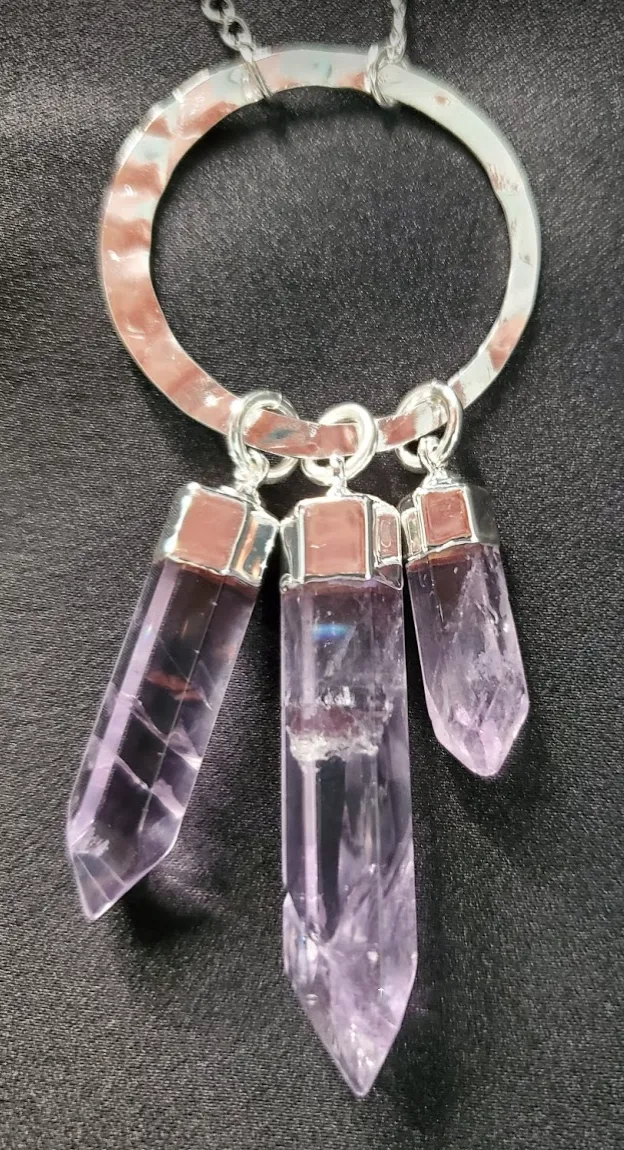 3 Bar Amethyst Necklace - Silver