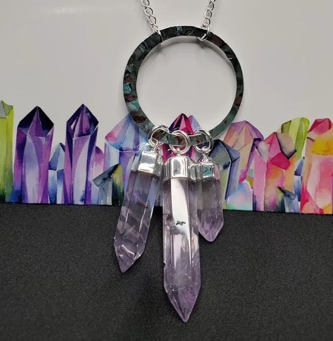 3 Bar Amethyst Necklace - Silver