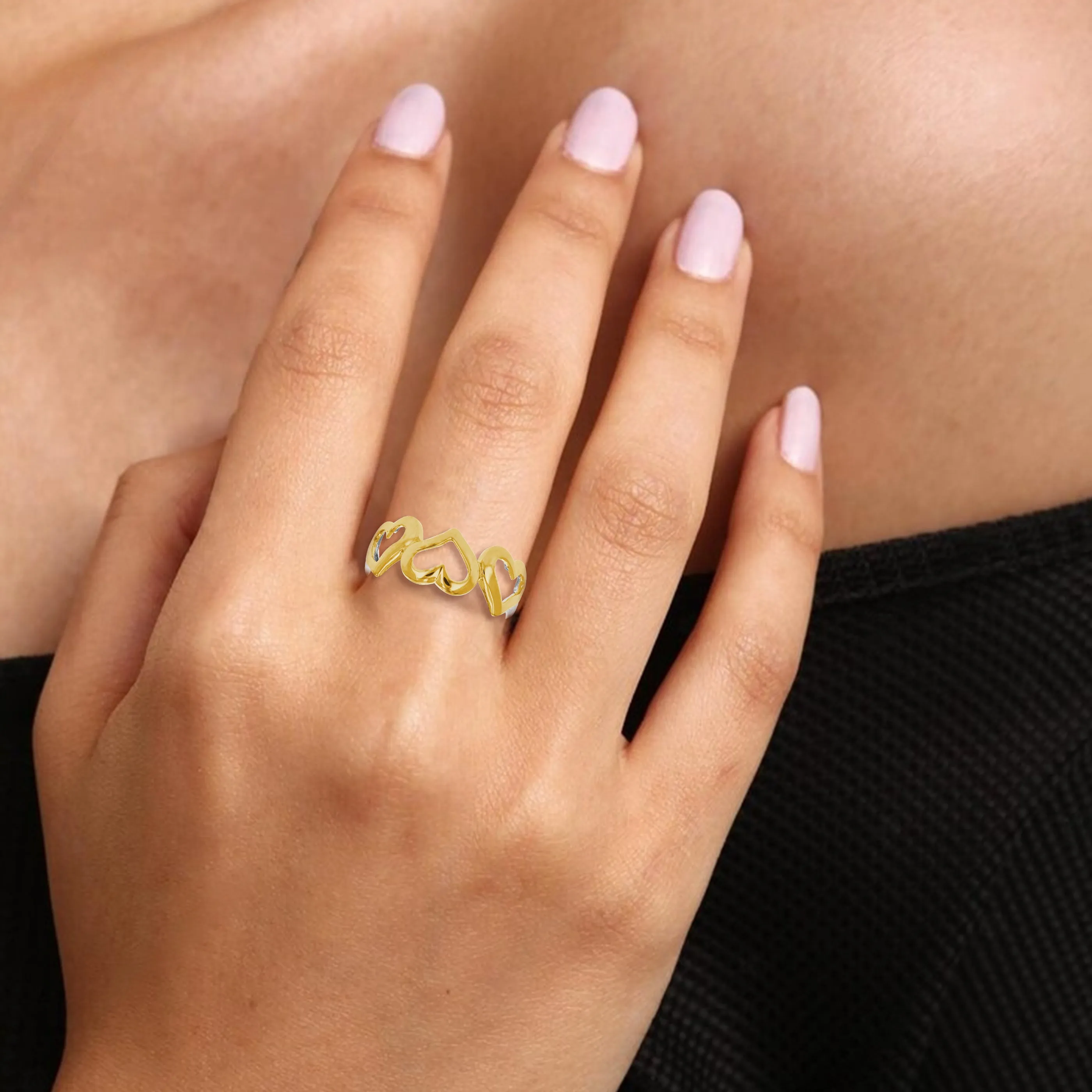 3 Hearts Fashion Ring in Yellow Gold Plated over .925 Sterling Silver