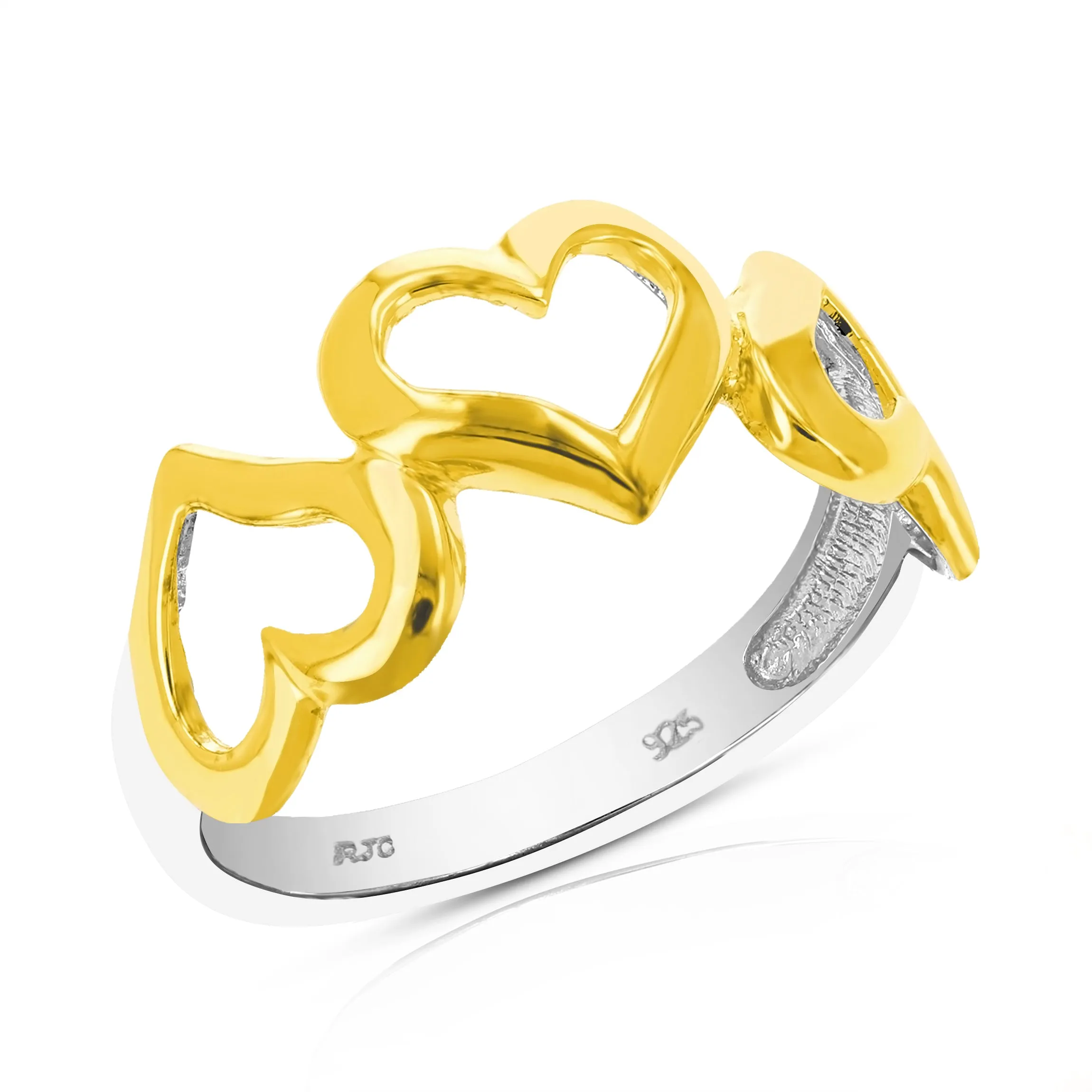 3 Hearts Fashion Ring in Yellow Gold Plated over .925 Sterling Silver