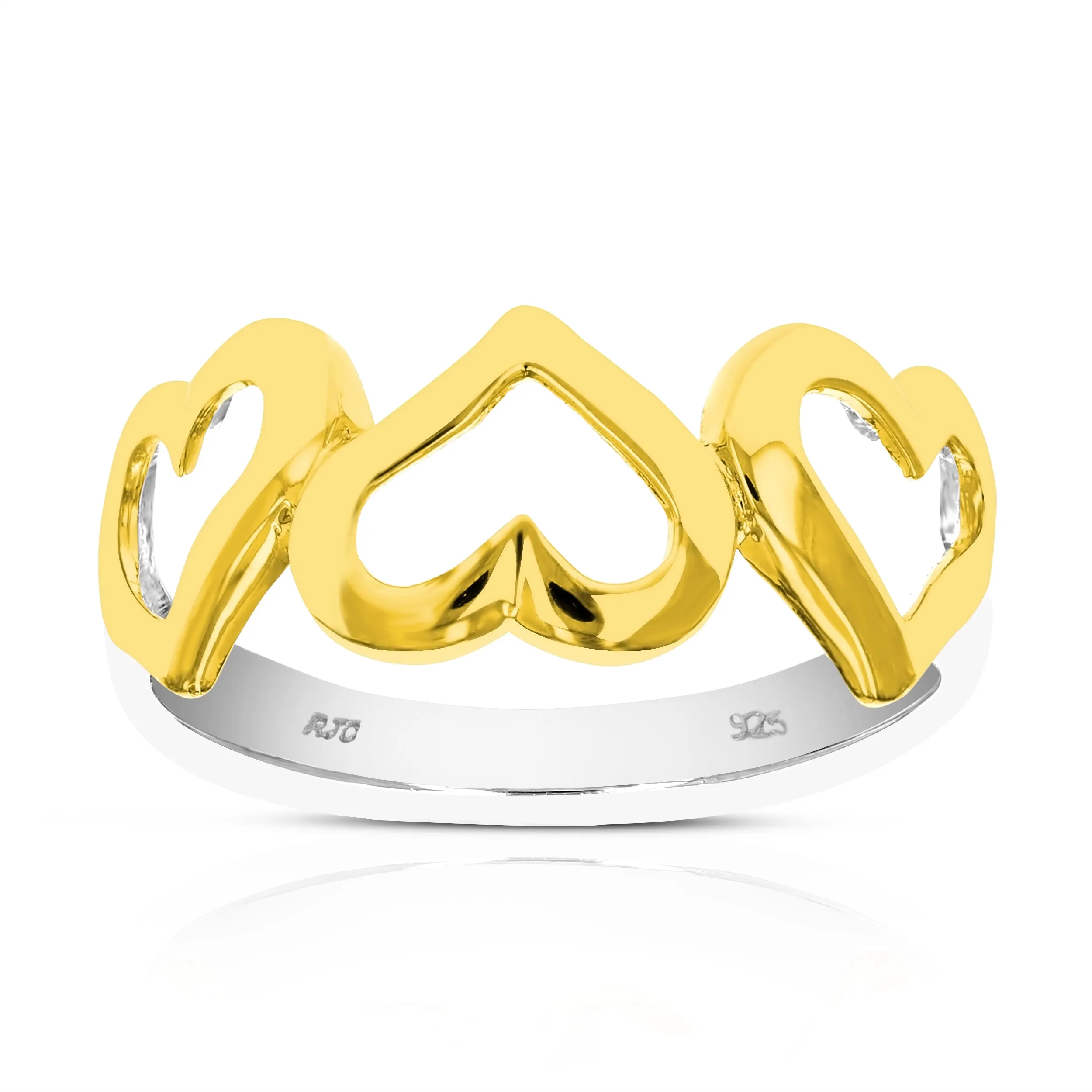 3 Hearts Fashion Ring in Yellow Gold Plated over .925 Sterling Silver