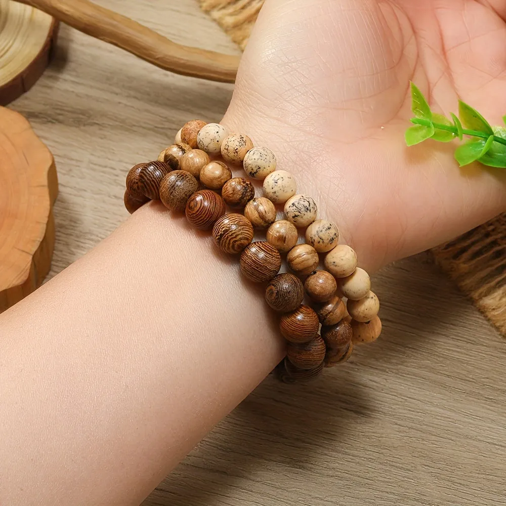 3pcs Set DIY Chicken Wing Wood Bead Bracelet Fashionable