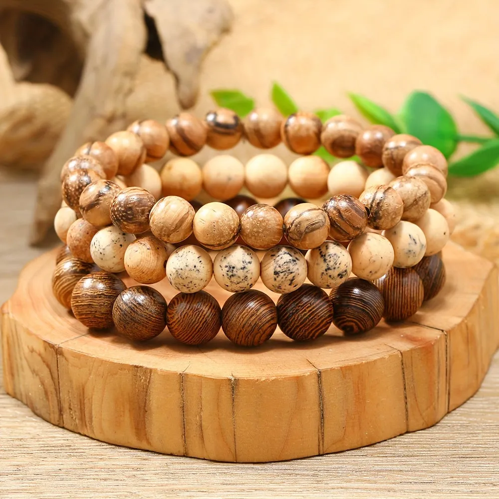 3pcs Set DIY Chicken Wing Wood Bead Bracelet Fashionable