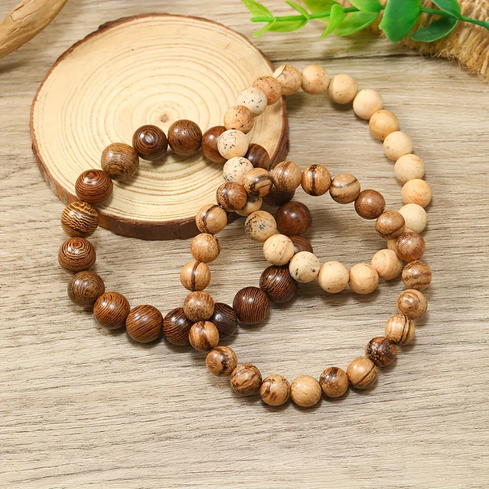 3pcs Set DIY Chicken Wing Wood Bead Bracelet Fashionable
